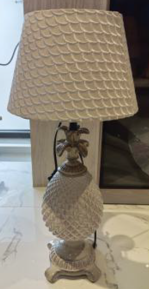 Light taupe pineapple ceramic table lamp with leather shade STS