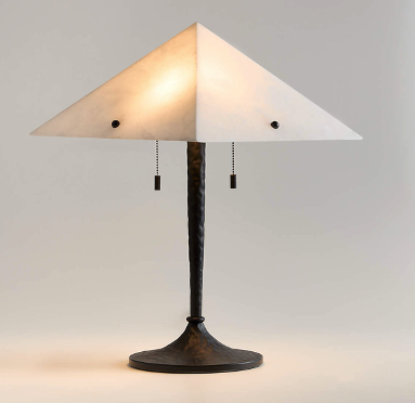 Blacked hammered metal table lamp with alabaster shade  STS