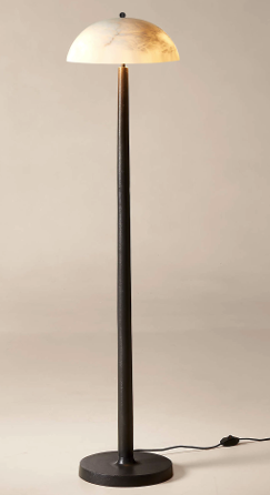 Black metal floor lamp with hand-carved alabaster STS