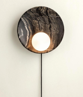 Dark grey black onyx round marble wall lamp STS