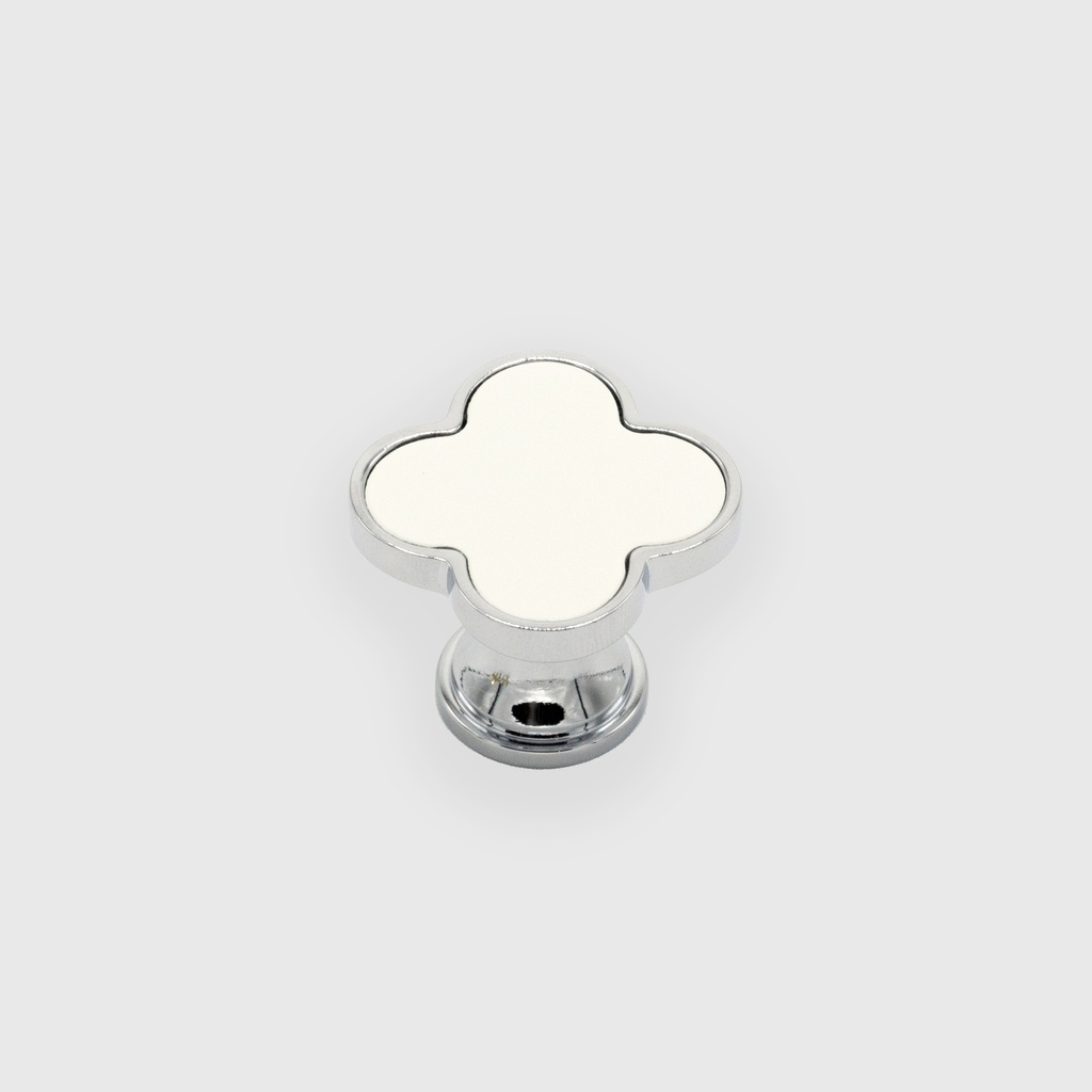 Silver knob with white lucky clover LJO