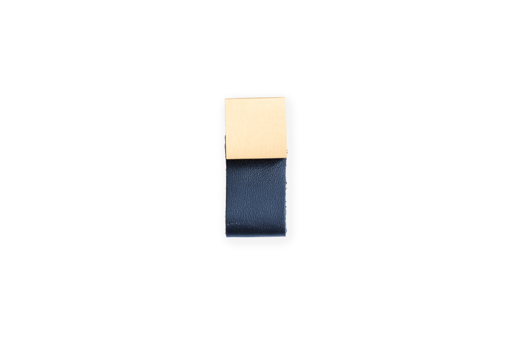 Navy blue leather cube brass handle 25*55 art