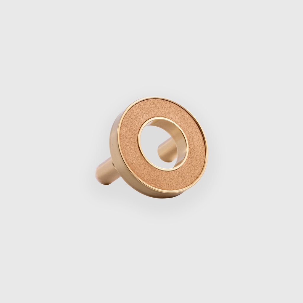 Golden Ring With Beige Leather Knob 