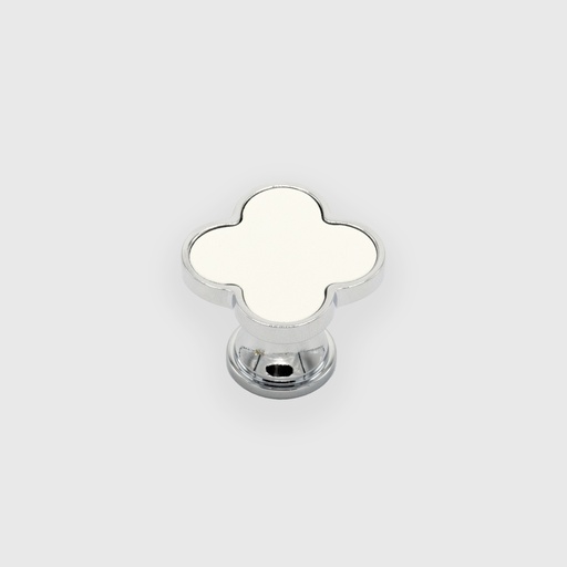 Silver Knob With White Lucky Clover 