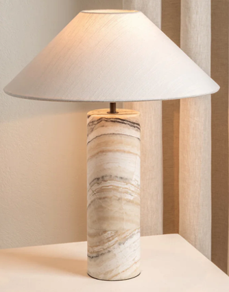 [GLTL0011] Zebra onyx cylinder table lamp with linen shade STS