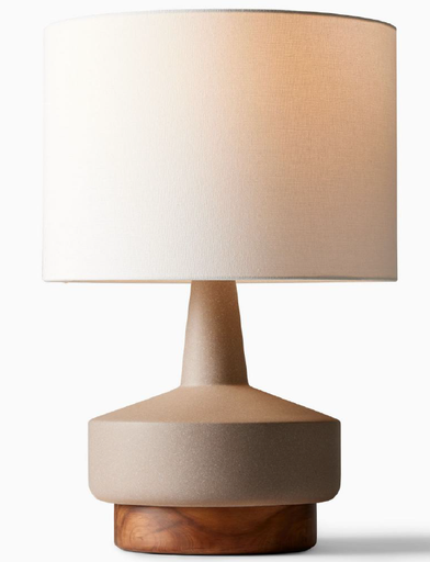 [GLTL0015] Wood &amp; Taupe ceramic medium table lamp STS