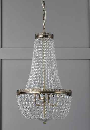 [GLCH0002] 3 light antique brass crystal glass chandelier STS