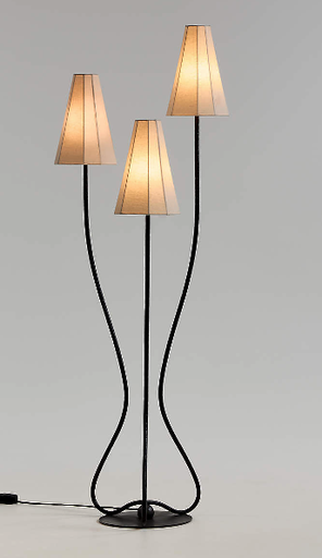[GLFL0005] 3 light hammered metal floor lamp with linen shades STS