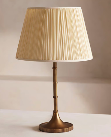 [GLTL0022] Adored with fine ribbed detailing around the stem table lamp with linen shade STS