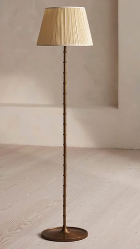 [GLFL0006] Adored with fine ribbed detailing around the stem floor lamp with linen shade STS