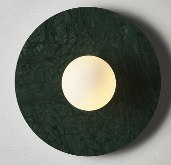 [GLWL0008] Green marble with round glass wall lamp STS